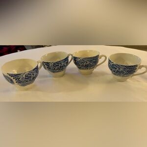 Staffordshire LIBERTY BLUE Coffee Tea Cups Paul Revere England Set of 4 Vintage